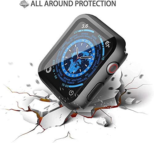 Image of Piuellia 2 Pack Hard Case with Tempered Glass Screen Protector for Apple Watch Series 8 Series 7 41 mm, Ultrathin Overall PC iWatch Protective Cover, 1 Black + 1 Transparent