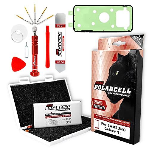 PolarCell Batterie pour Samsung Galaxy S8 SM-G950F | Remplace la Batterie d'origine EB-BG950ABE | avec kit d'outils et Colle pour Cadre | Batterie de Rechange...
