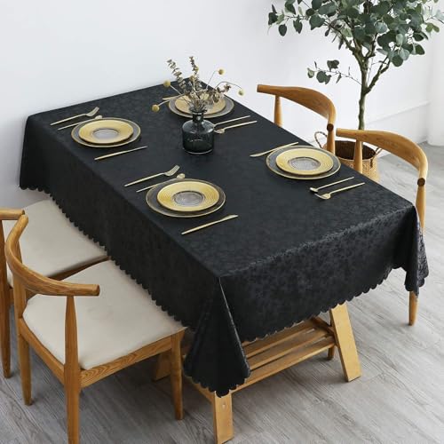Image of Smiry Rectangle Table Cloth, Waterproof Heavy Duty Vinyl Tablecloths, Wipeable Washable Table Cover for Kitchen and Dining Room (Black, 70 inch X 90 inch)