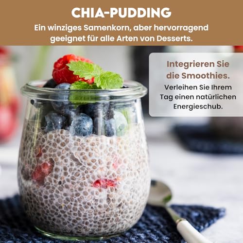 Chiasamen 1kg – 100% Natürlich, Reich an Omega-3, Ballaststoffen & Protein – Vegan, Glutenfrei, Rohes Superfood – Ideal für Smoothies, Backen, Porridge, Salate – Wiederverschließbarer Beutel