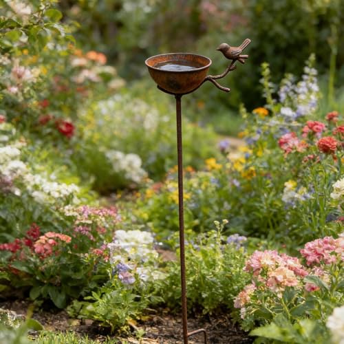 Baño para aves con estaca de jardín estable contra el viento 5