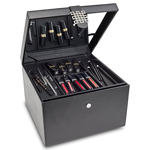 Glenor Co Makeup Organizer - Extra Large Exquisite Case w Modern Closure, 4 Drawer Trays