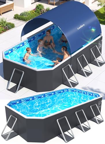 Luxfero Piscine Rectangulaire Tubulaire avec Auvent, Piscine hors sol Pliable Grande, Metal Frame Piscine Tubulaire Épaissi, Facile à Ranger&Épuisement...