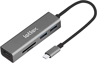 LETLEX USB-C to 5-Port Hub with Sd/TF Card Reader Hub - USB C Sd Card Reader Hub - USB C Hub - Multiport Adapter USB C Port Hub - USB C Adapter Multiport for Bulk Data Transfer - 3X USB 3.0 Hub