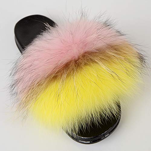QMFUR Women Open Toe Real Fur Slides Multicolor Furry Fur Slippers Women Shoes Single Strap Sandals4