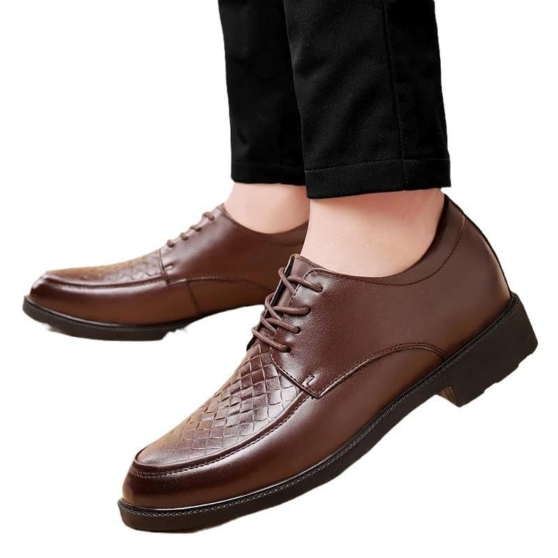Mens Lace-Up Hand Texture Leather Shoes Business Casual Breathable Glossy Thick Sole Footwear2