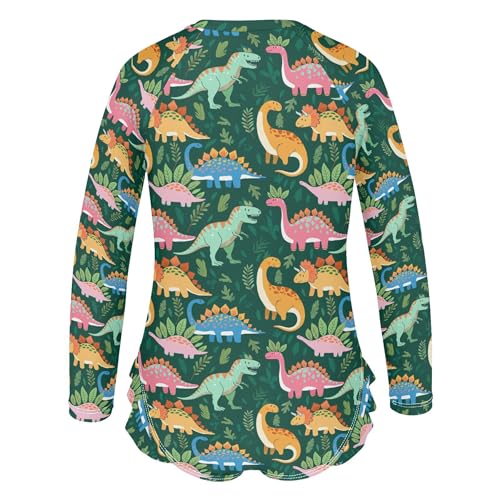 Cute Dinosaur Girls Long Sleeve Rashguard Swimsuit UV Protection One-Piece Swimwear Bathing Suit B04040983