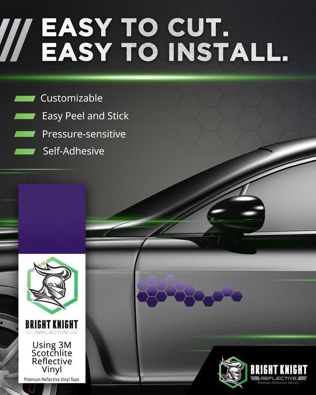 Image of Bright Knight Decals Purple Reflective Vinyl Motorcycle Helmet Reflective Stickers 5x30, Made with 3M Reflective Tape Vinyl for Trailers, Cars, Bikes, Rims, Waterproof Purple Reflective Tape