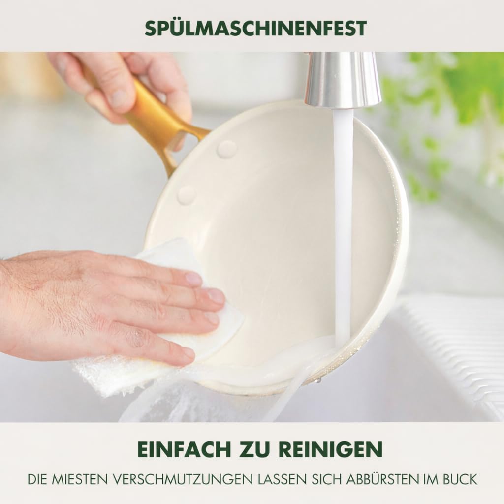 GreenPan Reserve Harteloxierte Gesunde Keramische Antihaft-Kochgeschirre,10-teilig,Mit Bratpfannen,Sautierpfanne und Bratentopf,Goldgriff,PFAS-frei,Induktion,Backofenfest,Spülmaschinenfest,Cremeweiß
