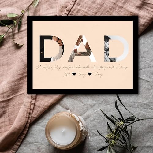 Image of Customized Fathers Day Gift for your DAD with 3 Pictures Collage print along with DAD Text, Photo Frame With Photo Upload for Father and Parents (9.2x12.6 Inch)