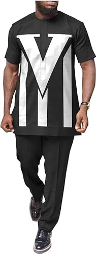 Chándal para hombre, ropa africana, camiseta corta de manga corta y pantalones, conjunto de 2 piezas Ankara ropa Dashiki trajes camisa tribal