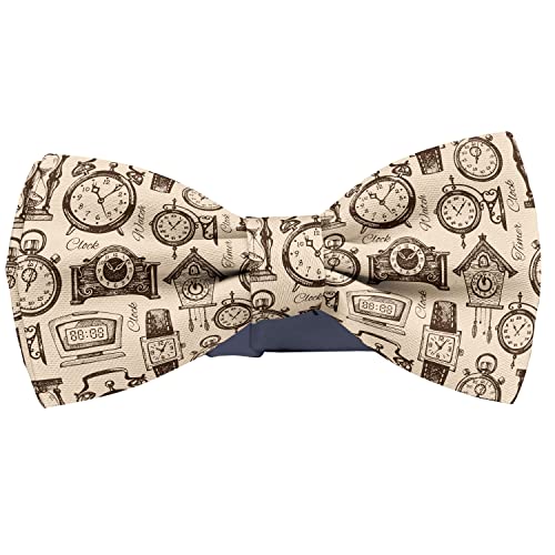 KAWAMOUSE Adjustable Pre-tied bow tie for Men (Clocks Watches Vintage Pattern) Elegant Cute Bowties for Dogs Cats Pets