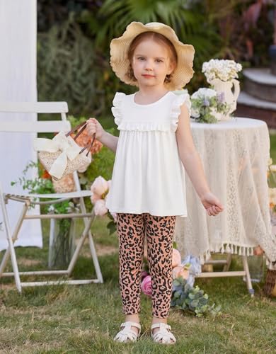 Image of Arshiner Toddler Girls 2-Piece Outfits Ruffle Sleeve Tee & Elastic Waist Pants Kids Summer Clothing Set For 2-10 Years