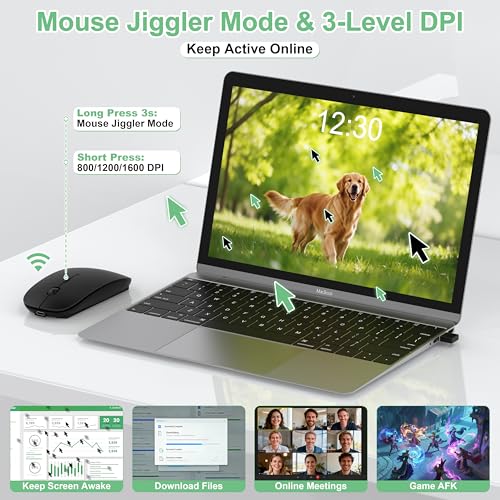 Image of Gizdot-S1 Bluetooth Mouse for Laptop /MacBook Air /Pro & iPad, Wireless Rechargeable Mouse with Type-C, Slim Mouse Jiggler for iMac, 4 Connection Modes, Silent Click, 1600 DPI Compatible Mac OS /Windows