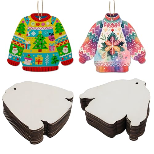 40PCS Unfinished Wooden Sweater Cutouts for DIY Craft Blank Ugly...