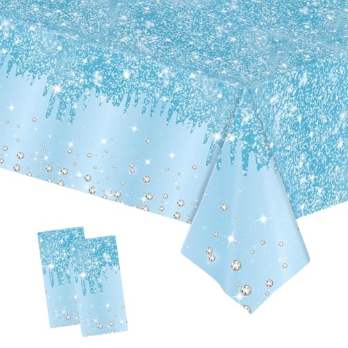 COSORO 2 Pièces Nappe Plastique Rectangulaire Anti Tache,137 * 274cm Brillant Nappe de Table Bébé Bleu Imperméables Extensible,pour Décoration de Table...