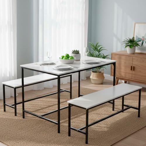 Opiniones y reviews de Comedores Sencillos los mejores 5. 47 SELECTSHOP Juego De Mesa Y Sillas de Comedor Mesa De Cocina De Madera MDF Rústica con 2 Bancas 4 Asientos Ideal para Casa Cocina Vintage (Blanco)