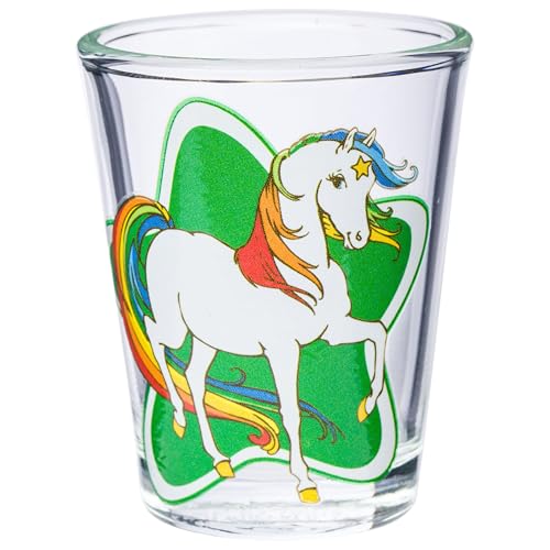 Image of Silver Buffalo Rainbow Brite 4 Piece Mini Glass Set Featuring Starlite, Twink, Rainbow Brite, and Puppy Brite, 1.5 Ounces