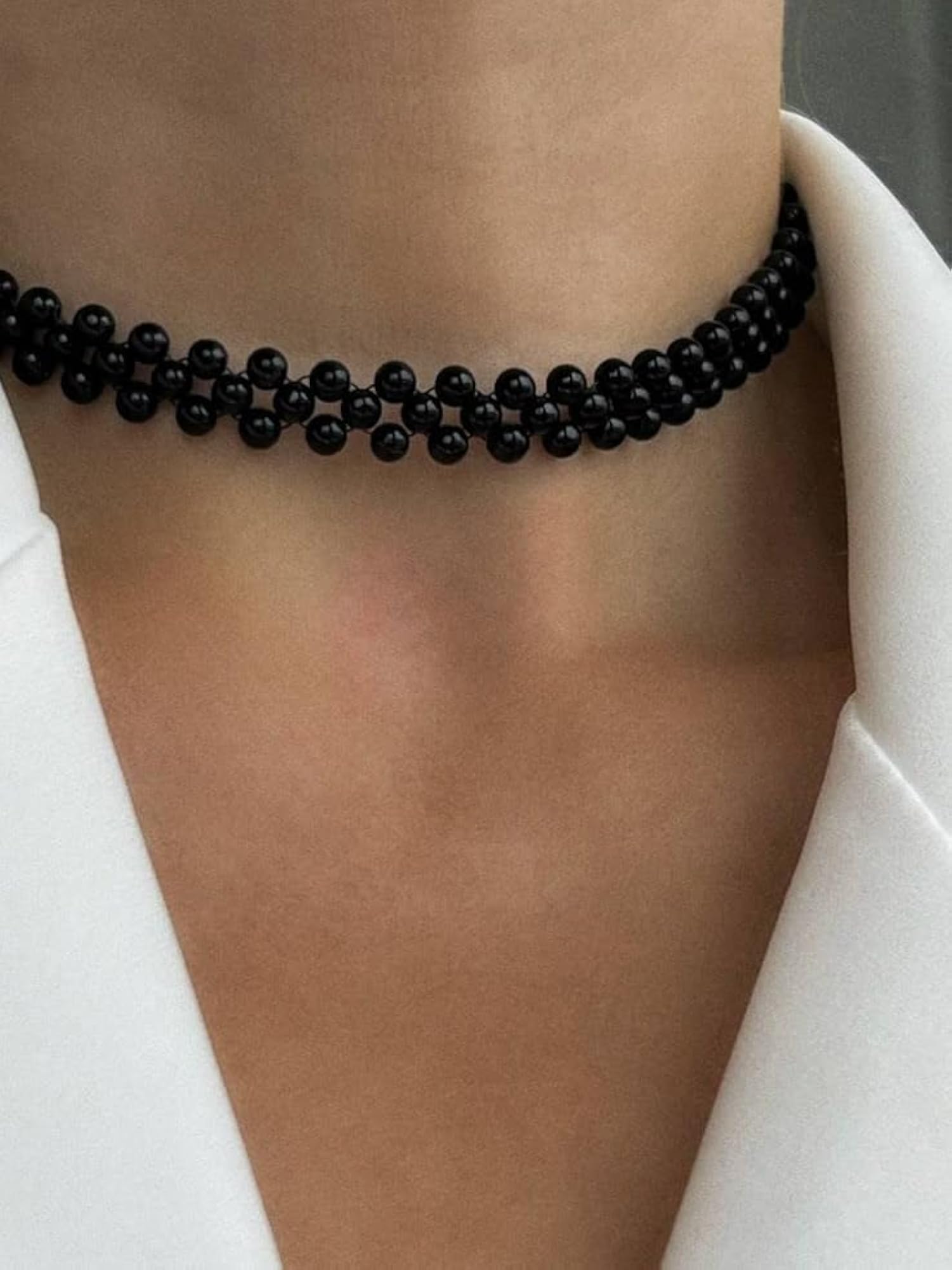 Silver-Toned Black Pearl Choker Necklace for Women & Girls