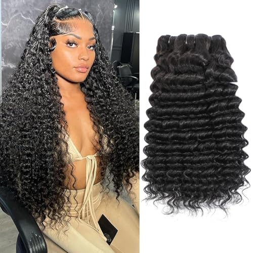 15A Raw Human Hair Deep Wave Bundles 100% Raw Indian Curly Hair Bundles,No Tangle Shedding, Triple Lifespan 3X(24 26 28 Inches,Natural Color)