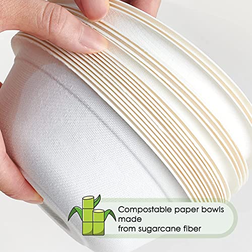 LATERN 100Pcs Disposable Bagasse Bowls, 360ml White Rigid - Image 2