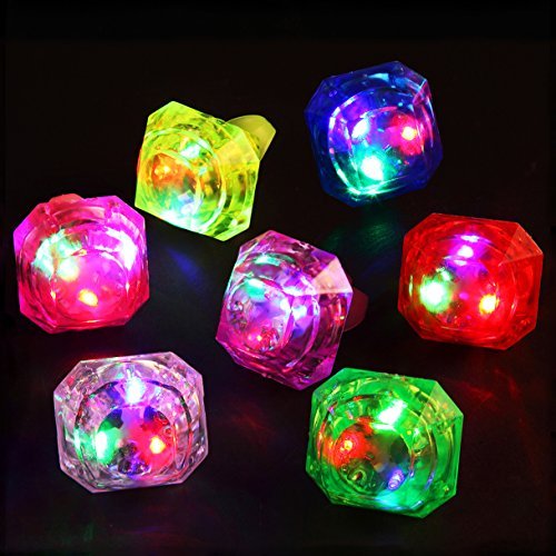 Midafon 24 Pack LED Glow Rings Light Up Flashing Rings Plastic Diamond Kids Play Rings Glow in The Dark Toys Bachelorette Birthday Themed Football Party
