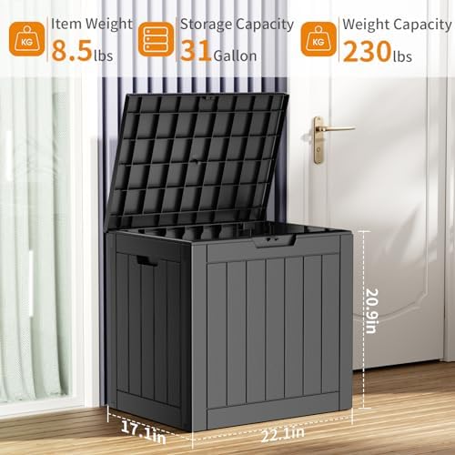 31 Gallon Resin Deck Box, Lockable Patio Outdoor Storage Box for Furniture, Garden Tools and Tools Storage, Waterproof Outside Storage Boxes - Black - 4