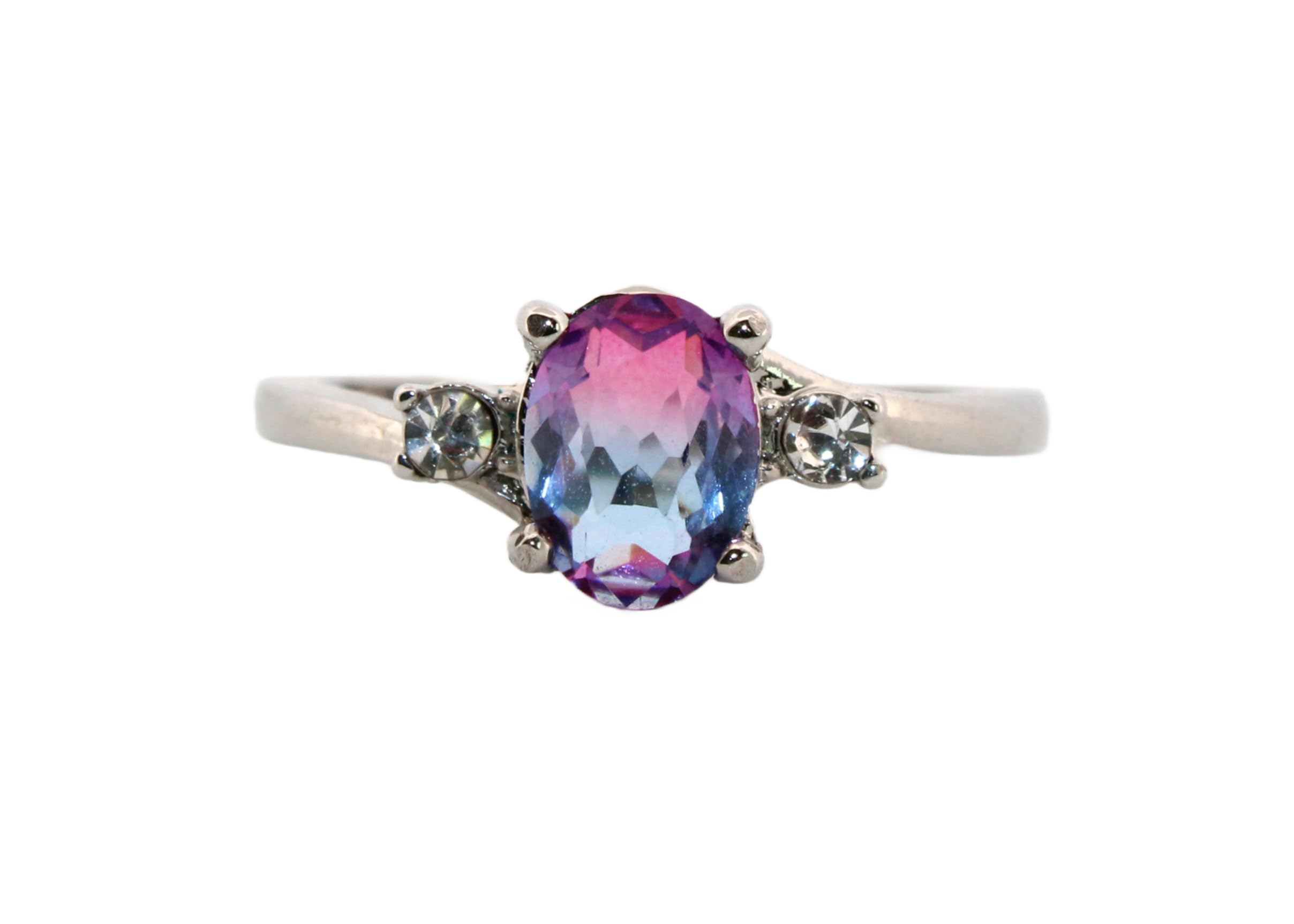 1ct Oval Blue & Pink Tourmaline Silver Ring, Size 8 1OBPTSRS8