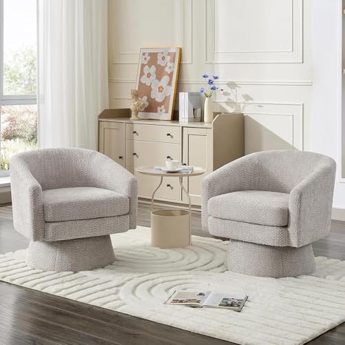 Sillón giratorio moderno de chenilla gris claro miniatura 1
