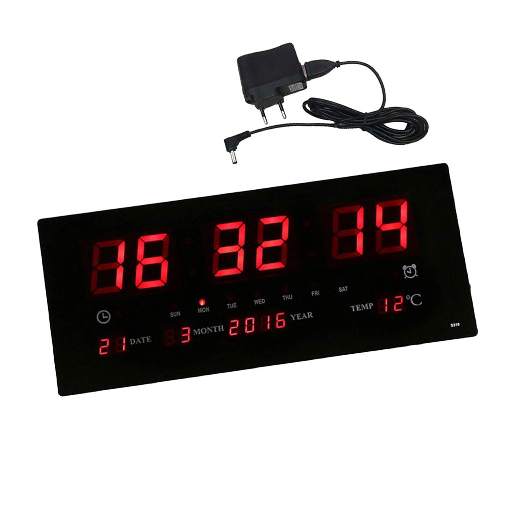 Orologio da parete, elettrico, XXL, digitale, a LED, con calendario, temperatura, orologio da soggiorno
