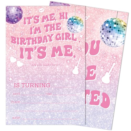 Its Me Hi Im The Birthday Girl Its Me Birthday Party Invitations for Girls 20 Pack Fill-in Style Invites with Envelopes Music Theme Birthday Party Decorations Supplies 4x6-D33