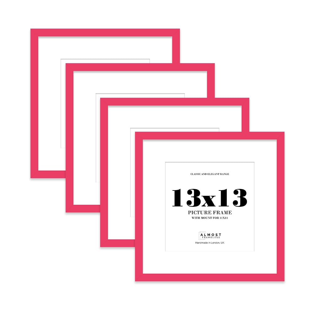 13x13 Bright Pink Picture Frame with Mount for 11x11 Photos, Prints - Modern Square Wall Frame, Set of 4