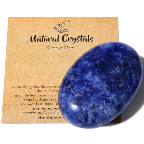 MAIBAOTA 2.4' Large Blue Sodalite Crystal Stone Polished Palm Stone Healing Crystals 0.7' Thick Natural Reiki Gemstone Worry Stone Energy Balancing Anxiety Stress Relief Meditation 1 Pc