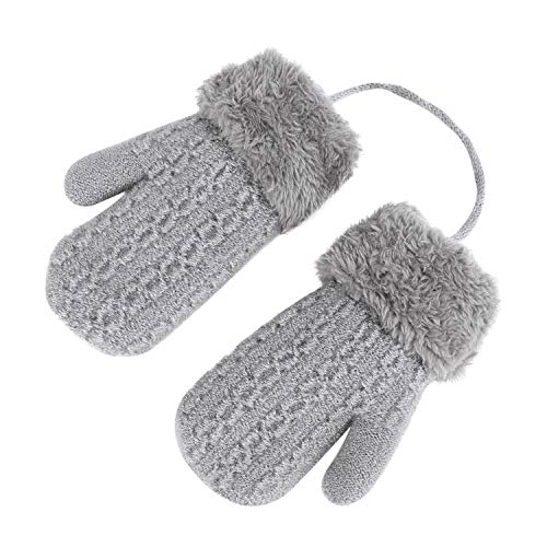 Baby Toddler Mittens Kids Winter Warm Gloves Knitted Wool Plush Full Finger Mittens with Hanging String for Boys Girls 1-4Y2