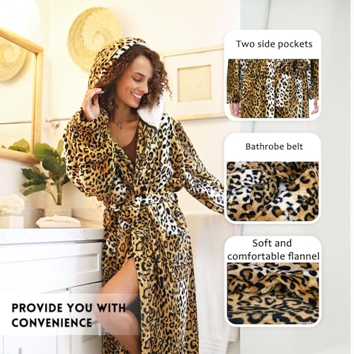 Catalonia Womens Plush Fleece Long Robe with Hood, Plus Size Warm Soft Fluffy Lightweight Bathrobe, Valentine's Day Gift3