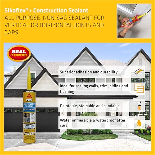 Image of SIKA Sikaflex Construction Sealant - Black, Paintable Polyurethane, All-Purpose for Sealing Joints & Gaps, 10.1 fl. oz Cartridge - Weatherproof, Durable, Non-Corrosive