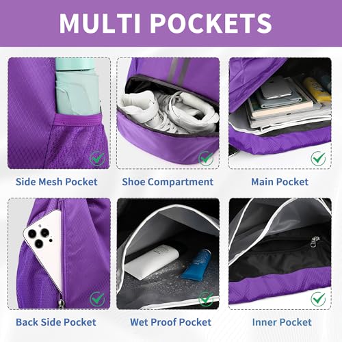 Image of JELUTAR Drawstring Backpack Gym Bag with Shoes Compartment, Purple