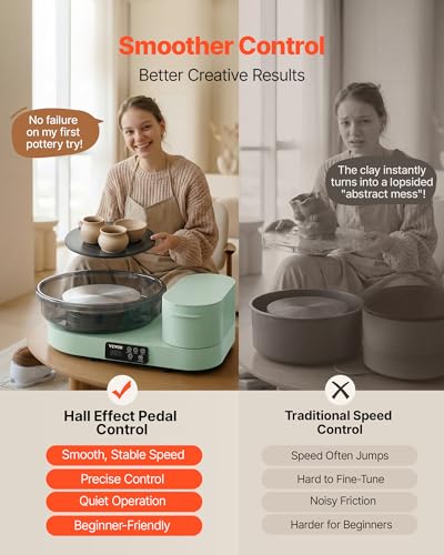 Image of VEVOR Pottery Wheel for Adults, 14 inch and 11 inch Turntables, 450W Electric Table Top Pottery Wheel with Foot Pedal, 30-300 RPM Adjustable Speed, Aluminum Body, for Beginners, DIY Clay Art Craft, Green