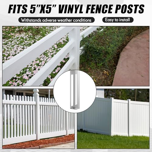 Image of Hicarer 1 Set 5 inch x 5 inch x 24 inch Vinyl Fence Concrete /Wood Post Mount Tower with Mounting Kit Heavy Duty Fence Post for Vinyl Newel Posts Repair - Galvanized Steel, 300 Lbs Load Capacity