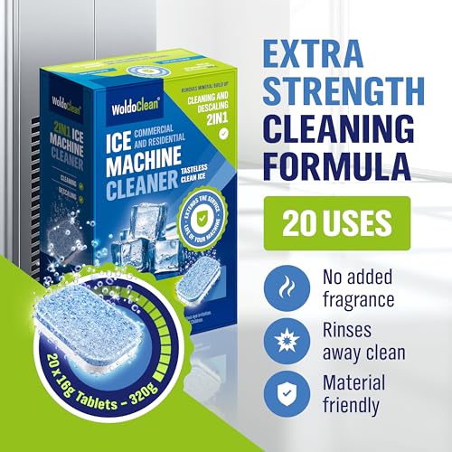 Image of WoldoClean Ice Machine Cleaner Tablets 20 Count - 2in1 Descaler, Extra Strength 16g Dual Action for Countertop, Nugget, Portable, Commercial Ice Makers, Nickel Safe
