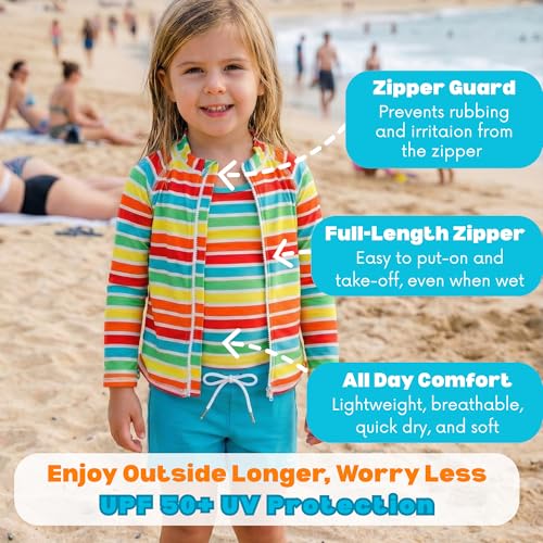 Image of SwimZip Girls' 3 Pc Swim Set w /Long Sleeve Rash Guard, Tankini & Shorts UPF 50+