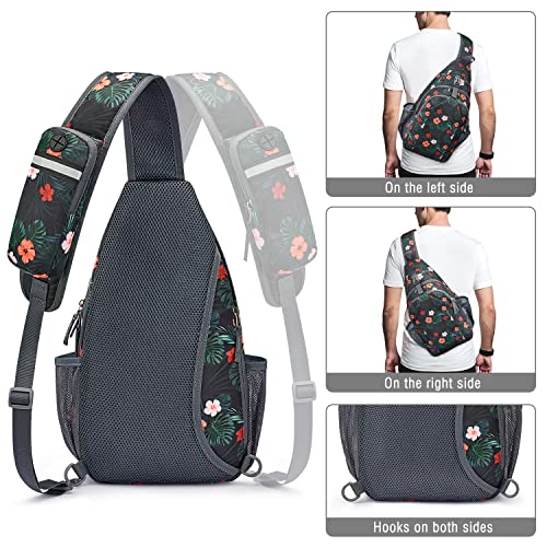 Image of G4Free Sling Bag for Men Women, RFID Blocking Crossbody Bag, Daily, Travel | Durable Polyester Fabric, 10L, Perfect for work, shopping, Outdoor, Hiking, Reversible Shoulder Strap (Black with Flowers)