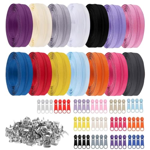 Gohytal Fermetures à Glissière en Nylon, 3 mm Fermeture Éclair au Metre, 39,2 m Machine à Coudre Zip avec Curseur pour Bricolage, Couture, Artisanat,...