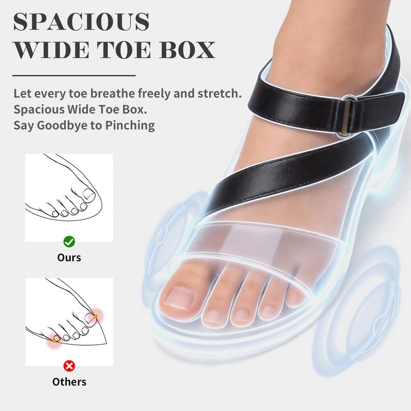 Maxome Wedge Sandals for Women Dressy Heels 2-Inch Platform Leather Dress Shoes with Wide Toe Arch Support Adjustable Strap Comfort Casual for Summer Work Travel beach Dating Wedding