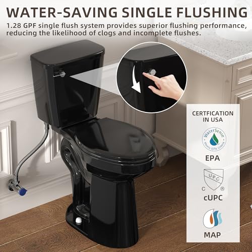 Image of SUPERFLO Black Tall Toilet 21 Inch Extra Tall Toilets for Elderly