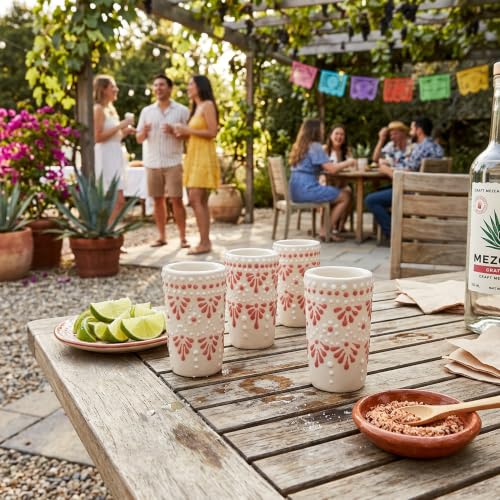 Image of Talavera Shot Glasses Set of 4 Authentic Mexican Tequila Shot Glasses - Hand-painted - 2 Oz (Cascada Blush Pink)