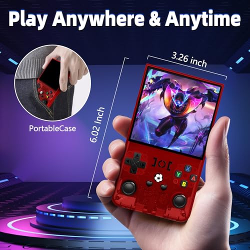 Image of R36MAX Retro Handheld Game Console, 4.0 Inch IPS Screen, 64GB Memory, Portable Arcade Video Gaming Console Gift for Adults, Maple Leaf red