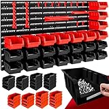 CONTENU DE LA LIVRAISON : 28 boites de rangement (14x noires / 14x rouges) | 10 crochets | 2 supports pour tournevis | 1 support pour clé | 2 panneaux muraux