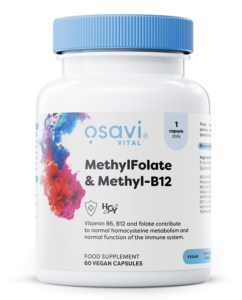 Osavi Methylfolate & Methyl–B12 – 60 Vegan Capsules | Active, Methylated Forms of Folate & B12 | Supports Immune System, Psychological Functions & Reduces Fatigue