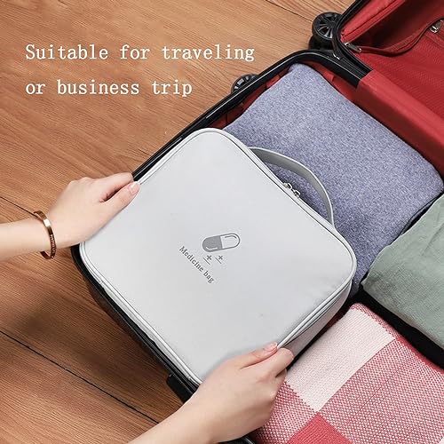 Image of Large First Aid Bag Empty, Portable Travel Pill Bag Double Zipper First Aid Pouch with Handle for Family Outdoors Hiking Camping Car Office Workplace (Gray)